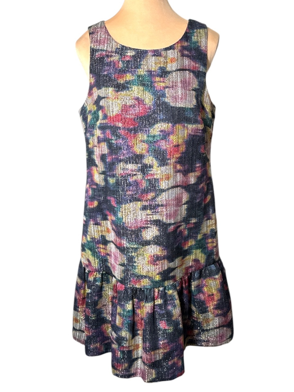 Nicole Miller Metallic Floral Drop Waist Ruffle Cocktail Dress Size 10